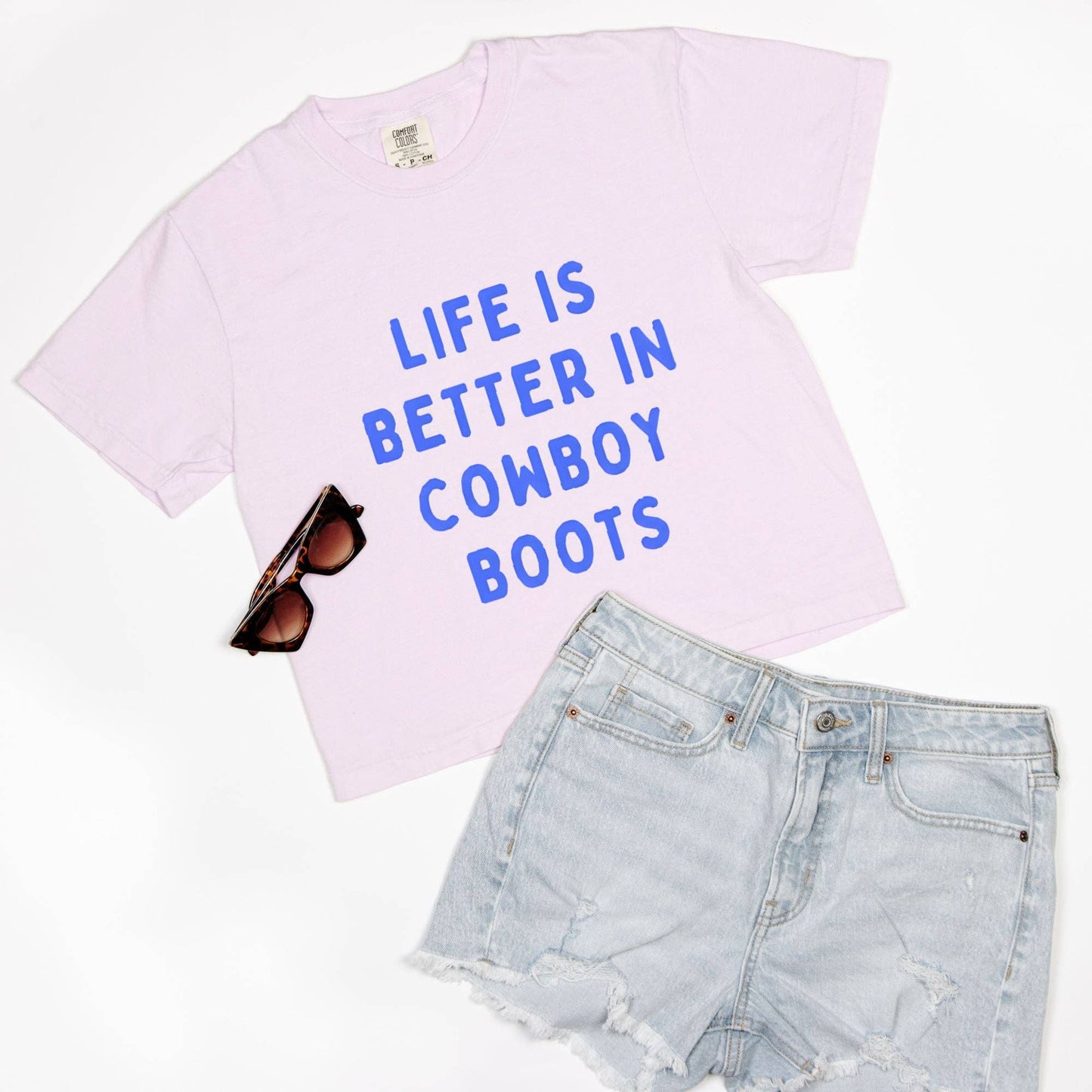 Life is Better with Cowboy Boots Comfort Colors Boxy Tee