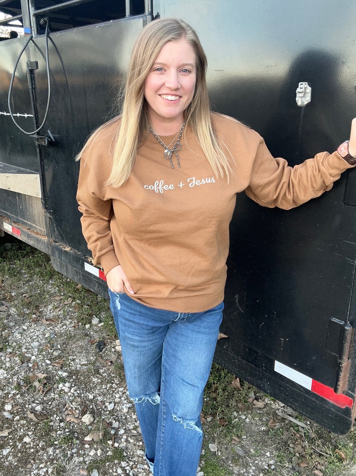 Coffee + Jesus Embroidery Sweatshirt