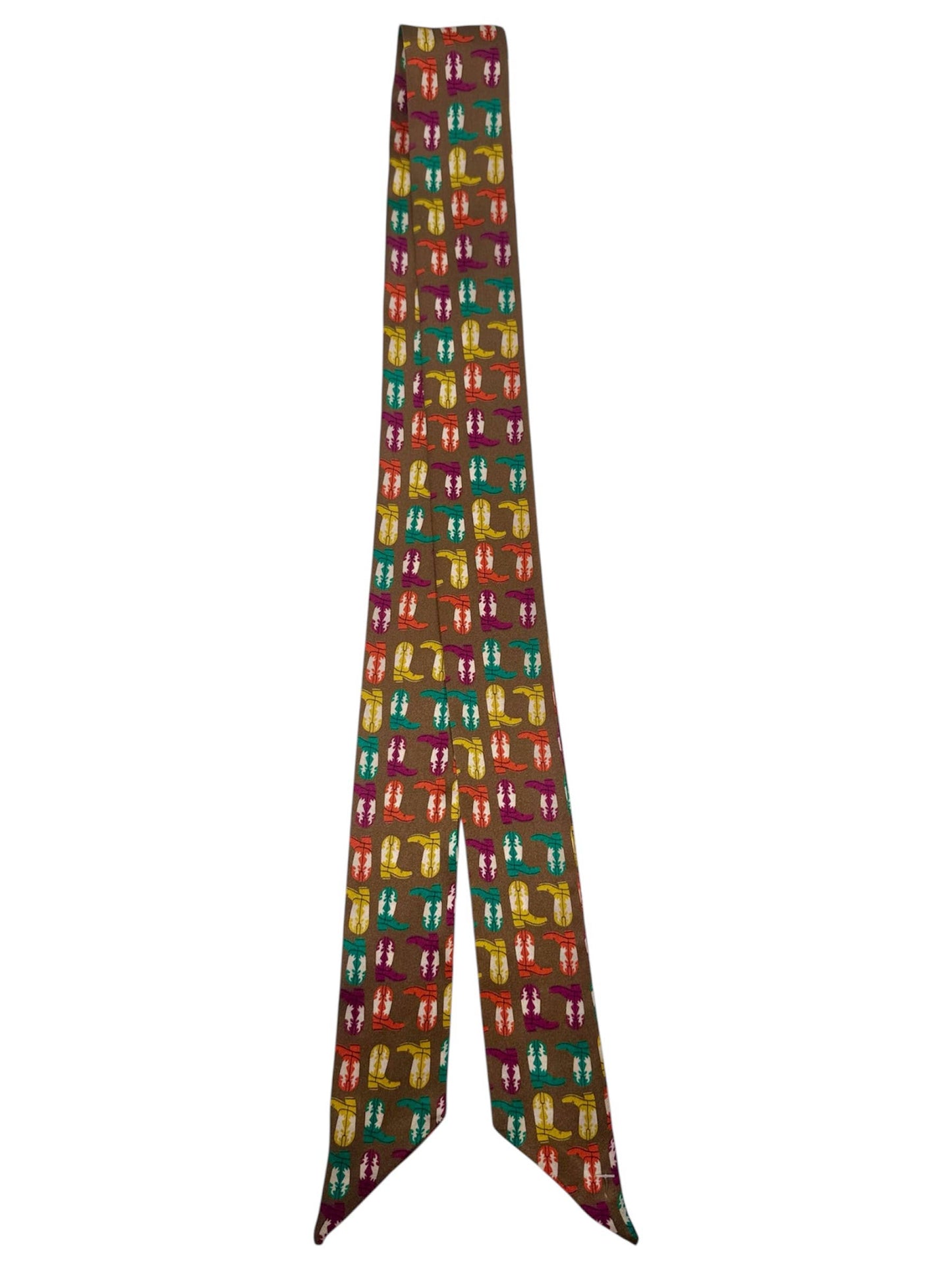 Brown Silk Twilly with Multicolor Cowboy Boots
