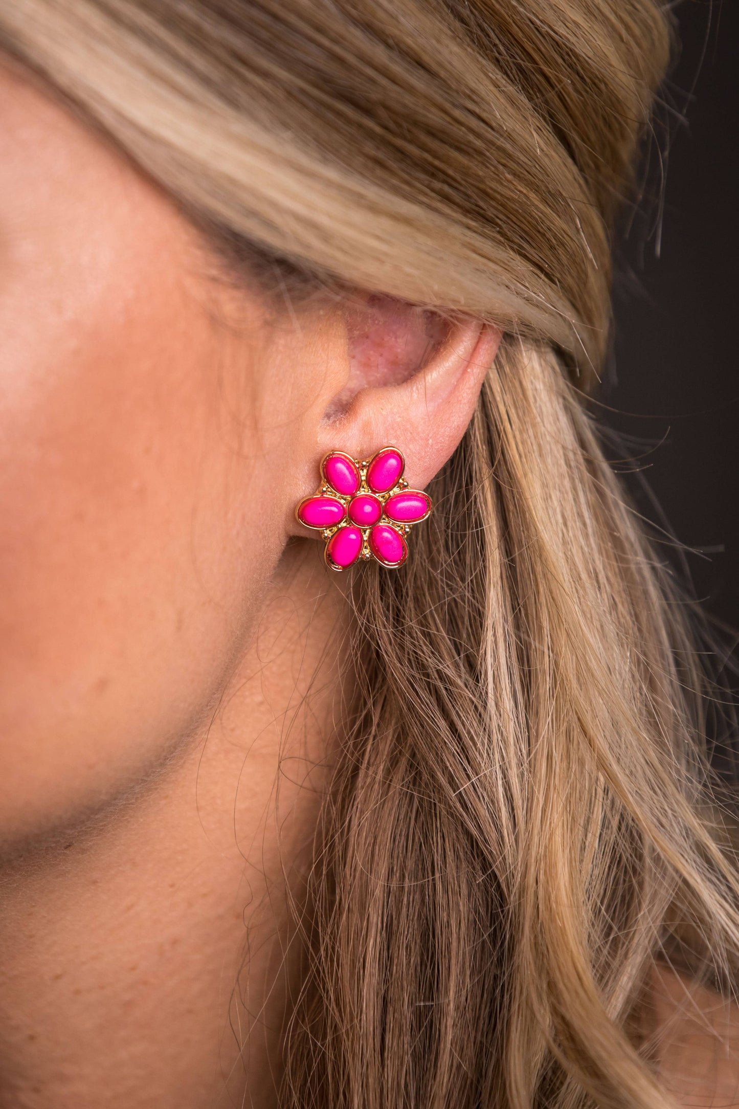 .75" Pink and Gold Flower Stud Earring