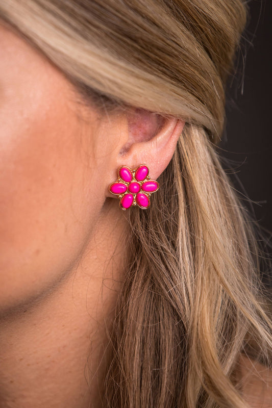 .75" Pink and Gold Flower Stud Earring