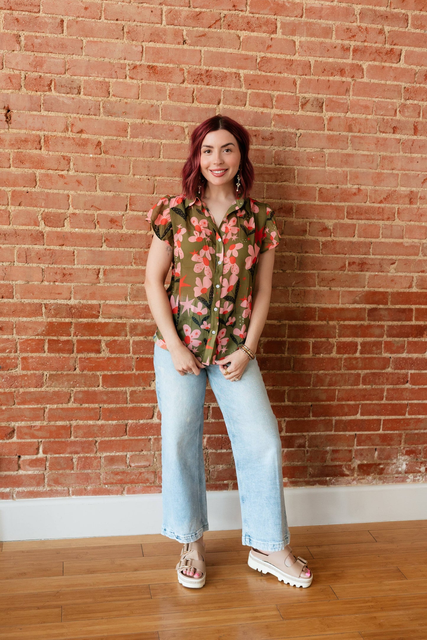 OLIVE PINK FLOWER TOP