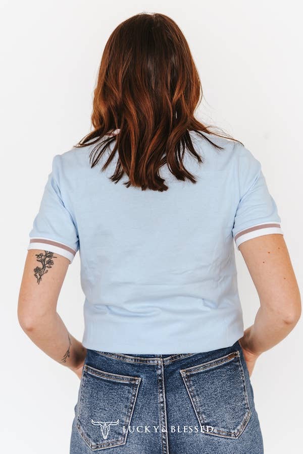  Light Blue Wild West Vintage Studded Short Sleeve Shirt