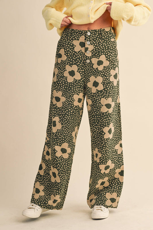 FLORAL PRINT HIGH WAISTED PANTS