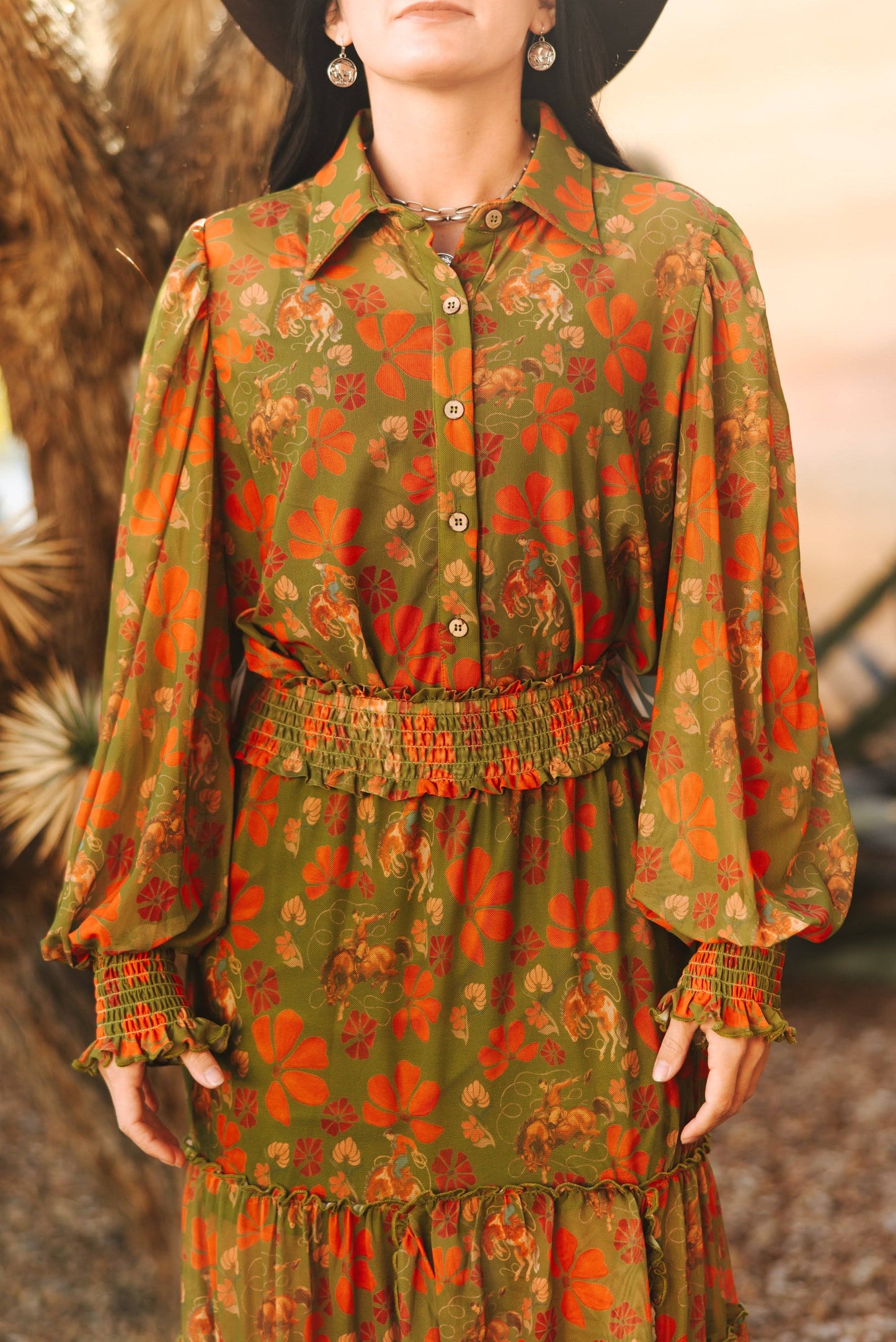 TH2784 OLIVE COWBOY MESH BLOUSE (7 Piece)