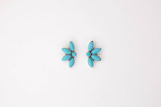 1" Dainty Half Flower Turquoise Post Earring