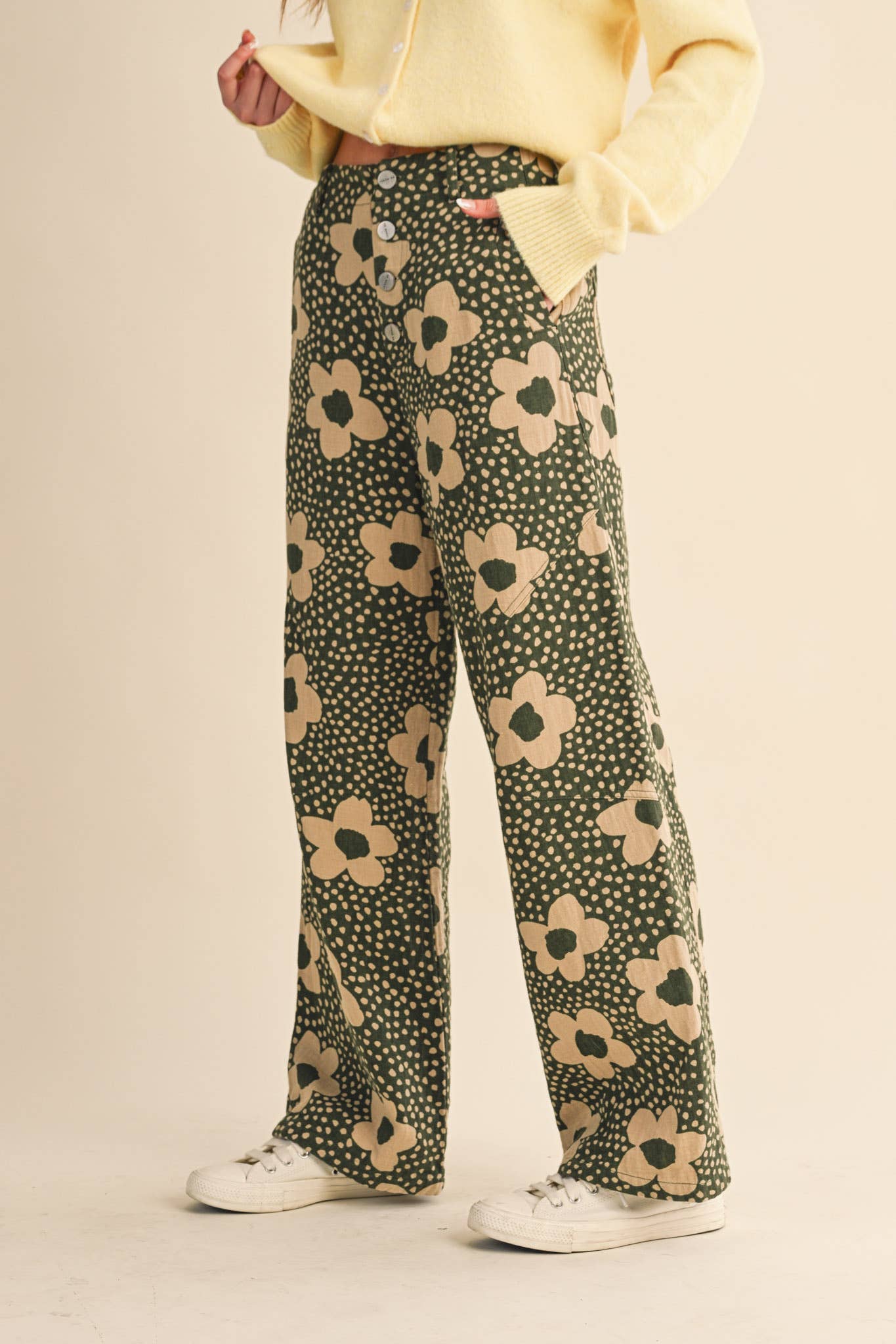 FLORAL PRINT HIGH WAISTED PANTS