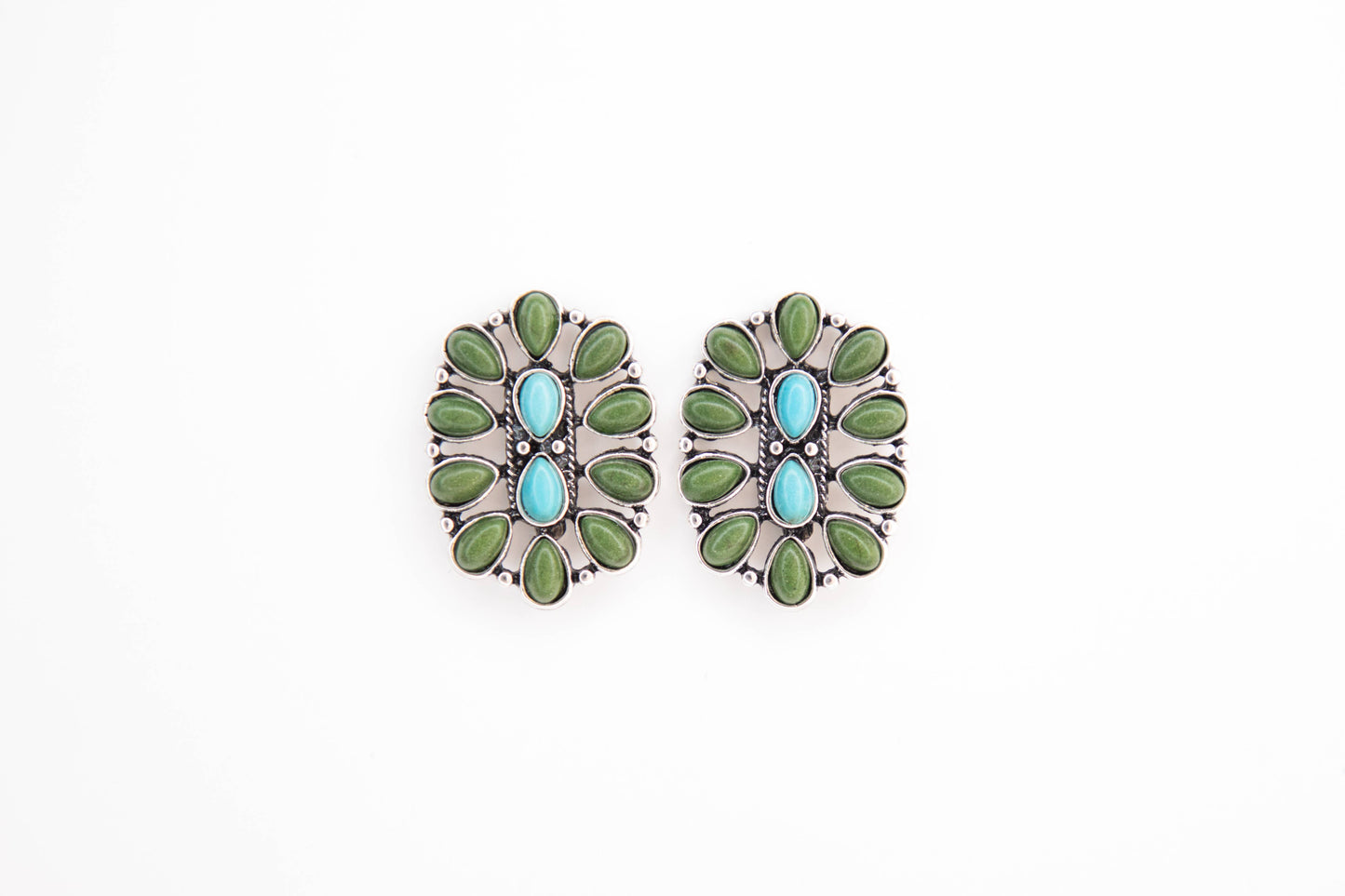 1.25" Turquoise and Green Oval Cluster Post Earring