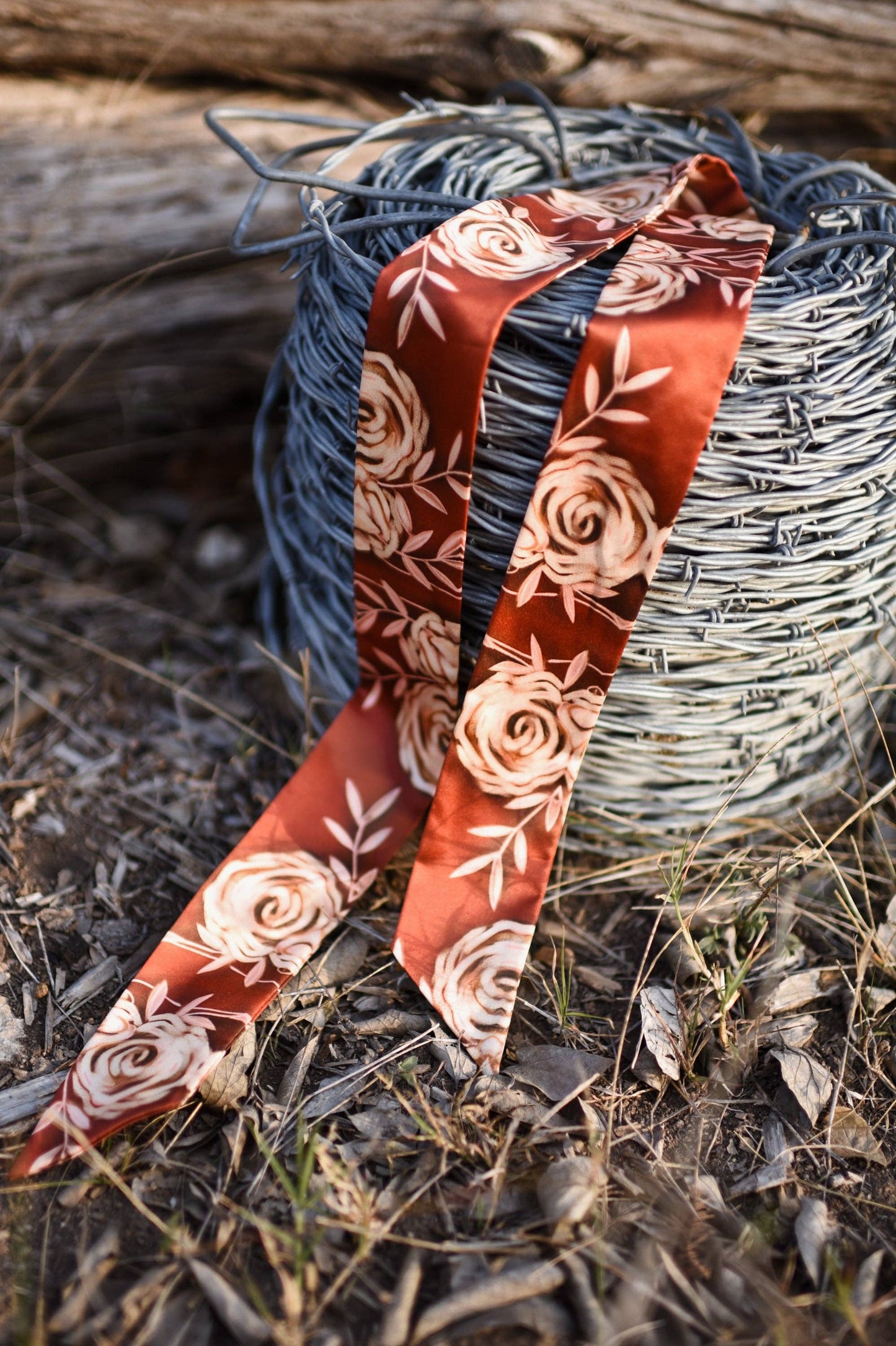 Rustic Wild Roses in Oxblood Western Twilly Scarf