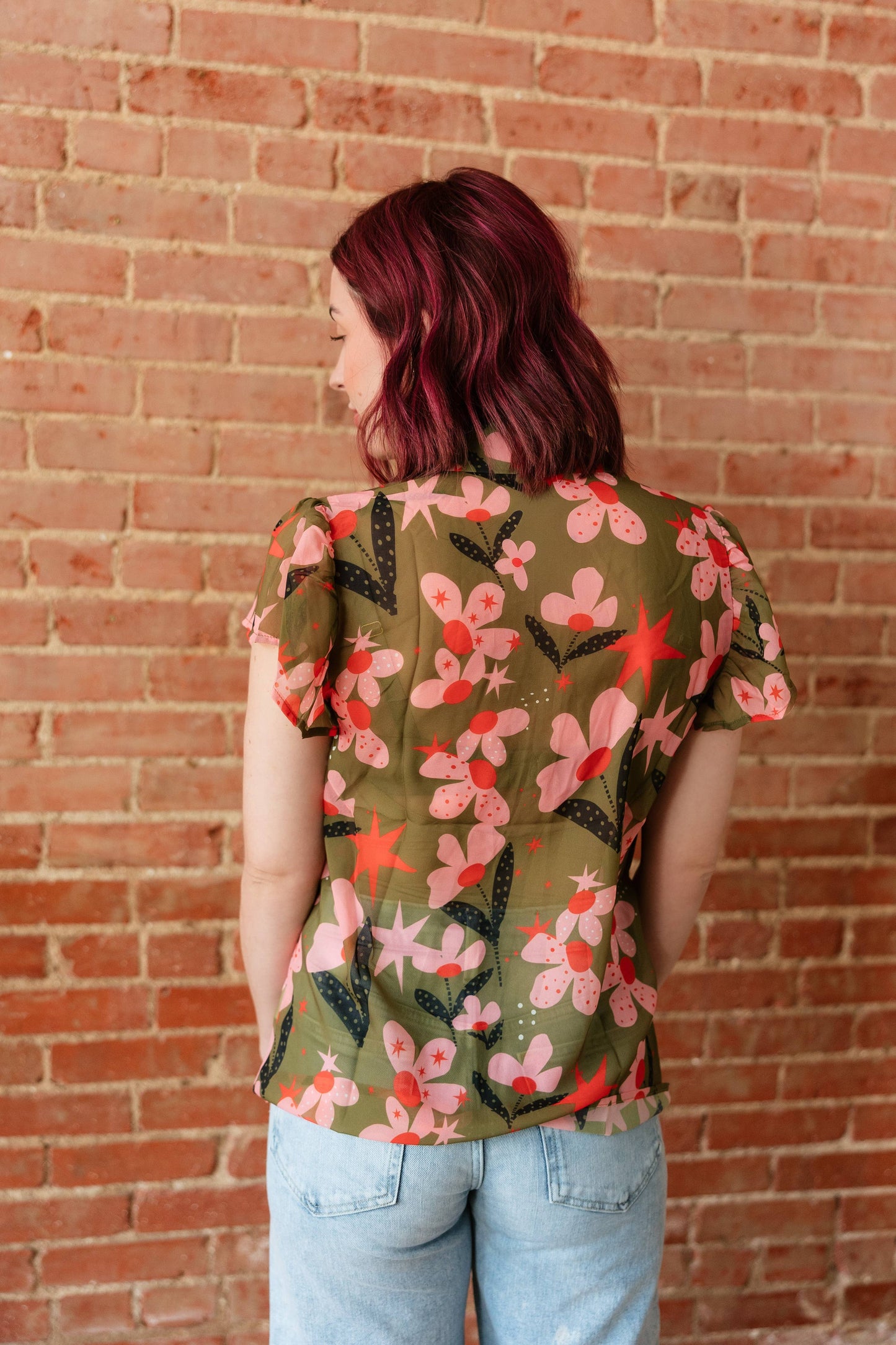 OLIVE PINK FLOWER TOP